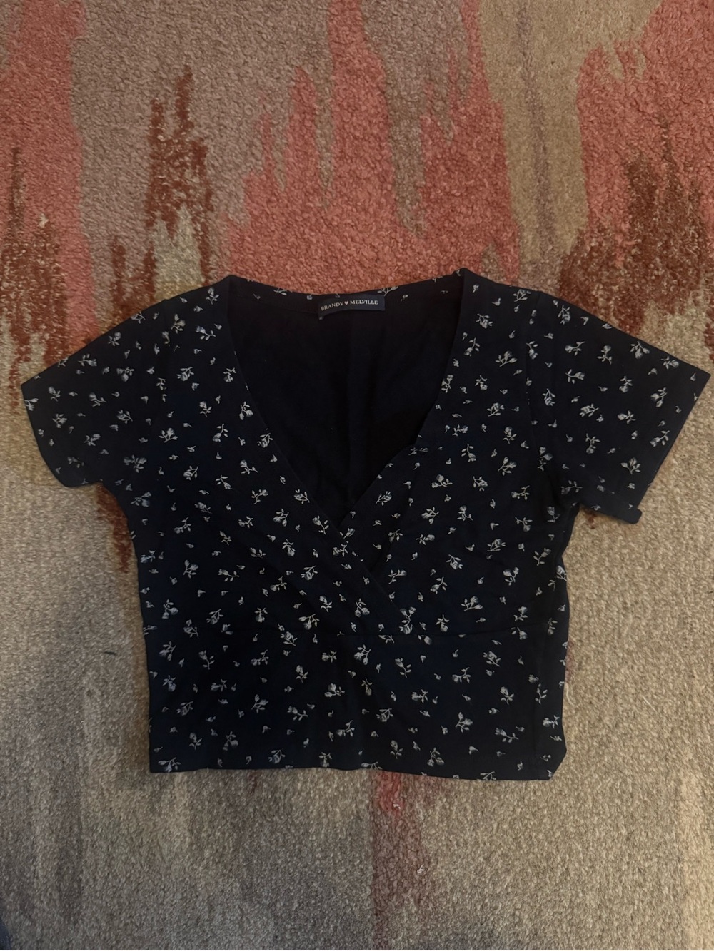 Brandy Melville Blue Floral V-Neck Crop Top